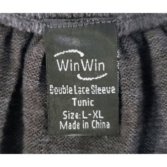 Win Win Grey White Double Lace Sleeve Swing Oversize Tunic Top Size L-XL - Picture 3 of 5